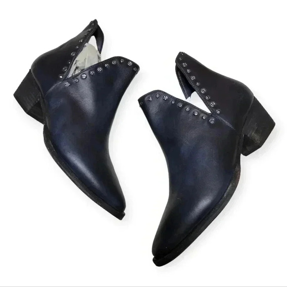 Free People Shoes - Free People Studded Charm Double V Boots Black Leather Pointed Toe Low Heel